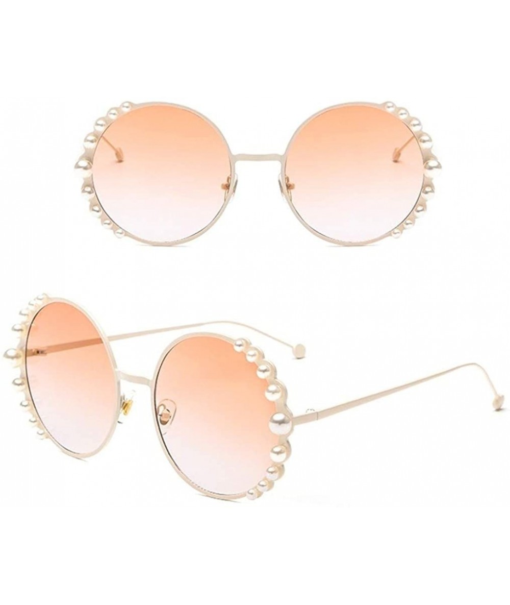 Round Women Round Sunglasses Pearl Sun Glasses Fashion Alloy Frame Eyewear Female Shades UV400 - C7gold Champagne - C1199O9LS...