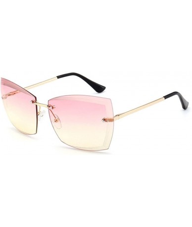 Rimless Rimless Cut-out Rectangular Square Color And Clear Lens Sunglasses - Gold-pink - C8182S7AYRK $19.05