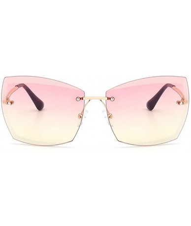 Rimless Rimless Cut-out Rectangular Square Color And Clear Lens Sunglasses - Gold-pink - C8182S7AYRK $19.05