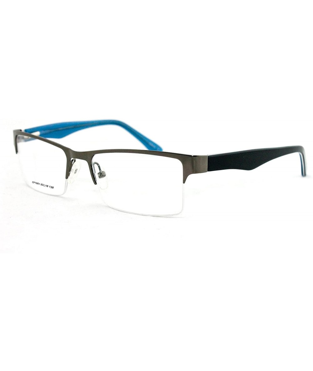 Square Slim Metal Half Frame Prescription Only Glasses with Spring Hinge - Gunmetal/Blue - CB11PA0T6OR $35.91