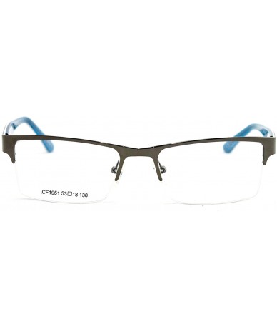 Square Slim Metal Half Frame Prescription Only Glasses with Spring Hinge - Gunmetal/Blue - CB11PA0T6OR $35.91