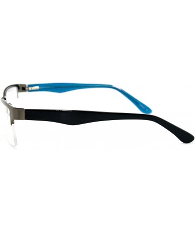 Square Slim Metal Half Frame Prescription Only Glasses with Spring Hinge - Gunmetal/Blue - CB11PA0T6OR $35.91