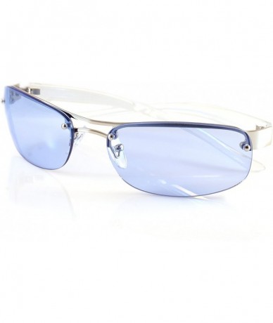 Round Semi-Rimless Color Tinted Clear Arm Eyeglasses Wrap Sunglasses A218 - Blue - CJ18GZTC28H $28.74