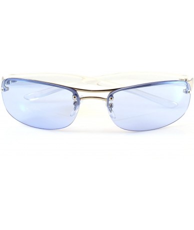 Round Semi-Rimless Color Tinted Clear Arm Eyeglasses Wrap Sunglasses A218 - Blue - CJ18GZTC28H $28.74