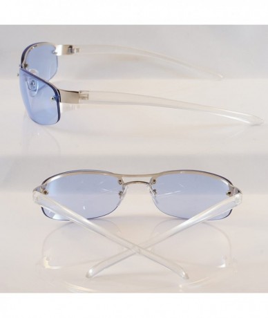 Round Semi-Rimless Color Tinted Clear Arm Eyeglasses Wrap Sunglasses A218 - Blue - CJ18GZTC28H $28.74