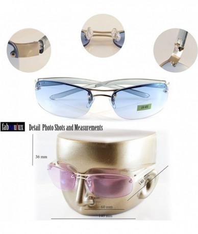 Round Semi-Rimless Color Tinted Clear Arm Eyeglasses Wrap Sunglasses A218 - Blue - CJ18GZTC28H $28.74