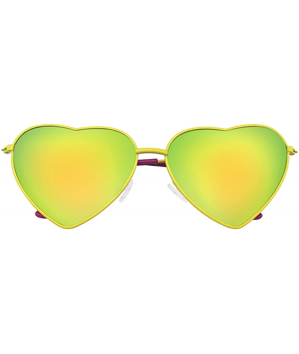 Aviator Cute Womens Metal Heart Shape Flash Mirrored Sunglasses - Yellow - CX11PQZ02DV $19.06