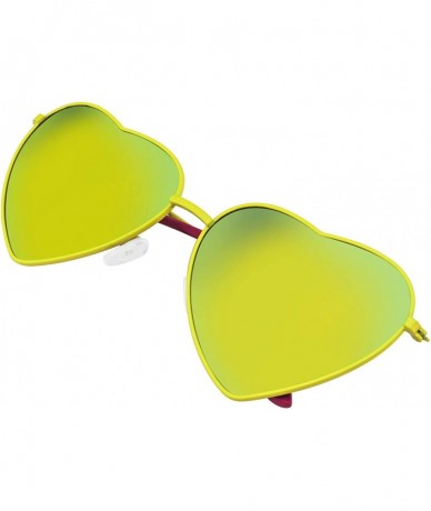 Aviator Cute Womens Metal Heart Shape Flash Mirrored Sunglasses - Yellow - CX11PQZ02DV $19.06