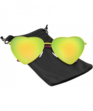 Aviator Cute Womens Metal Heart Shape Flash Mirrored Sunglasses - Yellow - CX11PQZ02DV $19.06