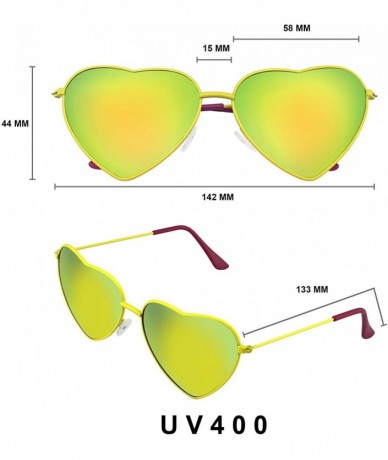 Aviator Cute Womens Metal Heart Shape Flash Mirrored Sunglasses - Yellow - CX11PQZ02DV $19.06