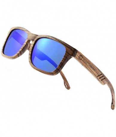 Square Wood Sunglasses with Polarized lenses for Men&Women Handmade Bamboo Wooden Sunglasses - A Blue Zebra - CY18M38ESCK $62.58