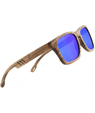 Square Wood Sunglasses with Polarized lenses for Men&Women Handmade Bamboo Wooden Sunglasses - A Blue Zebra - CY18M38ESCK $62.58