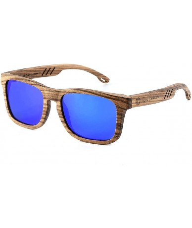 Square Wood Sunglasses with Polarized lenses for Men&Women Handmade Bamboo Wooden Sunglasses - A Blue Zebra - CY18M38ESCK $62.58