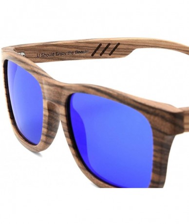 Square Wood Sunglasses with Polarized lenses for Men&Women Handmade Bamboo Wooden Sunglasses - A Blue Zebra - CY18M38ESCK $62.58