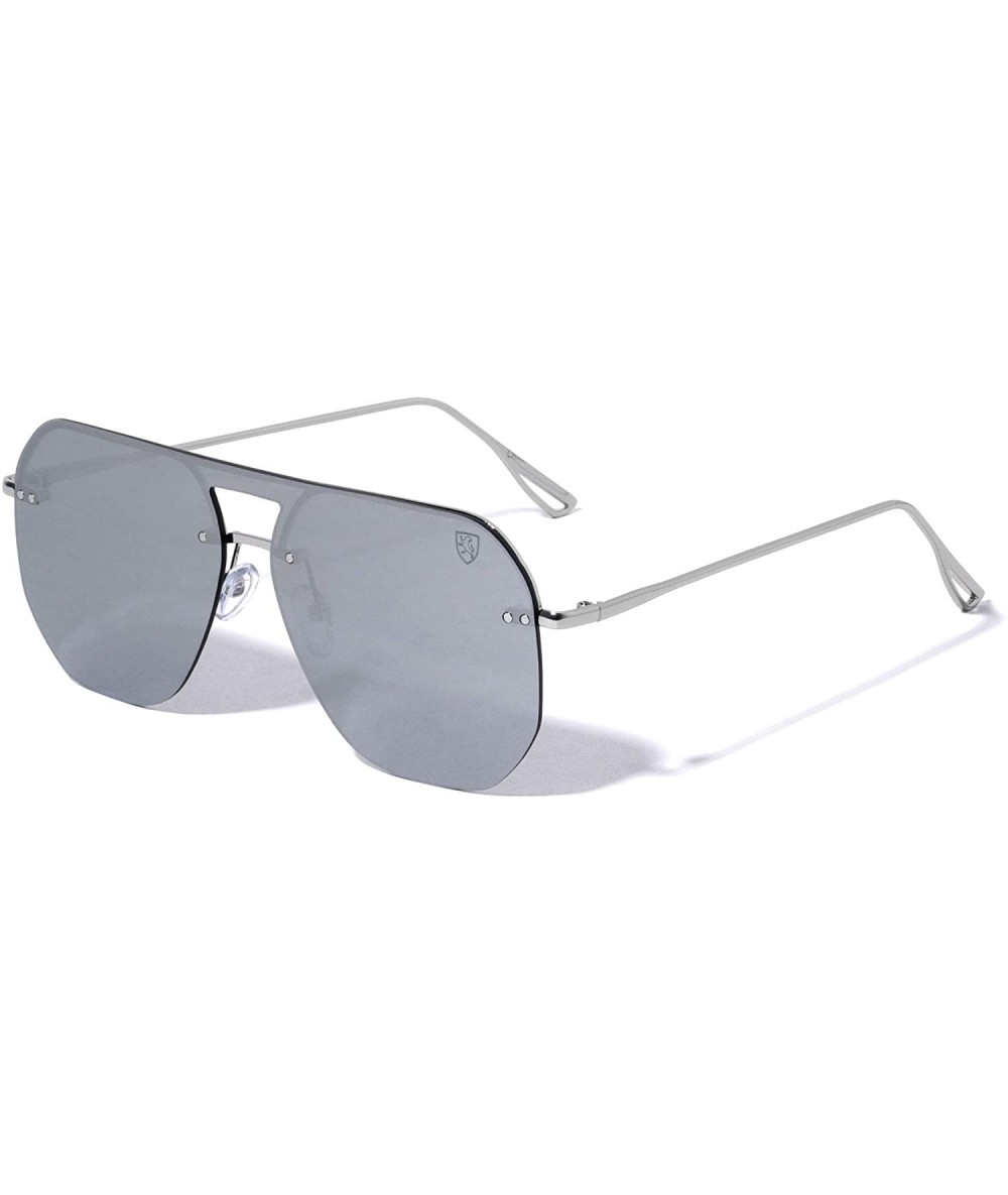 Aviator Mirage Rimless Flat Geometric Shield Lens Stud Aviator Sunglasses - Silver - C31998XEOH0 $50.96