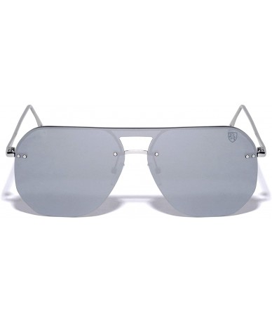 Aviator Mirage Rimless Flat Geometric Shield Lens Stud Aviator Sunglasses - Silver - C31998XEOH0 $50.96