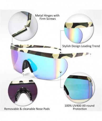 Semi-rimless Classic Flat Top Shield Sunglasses Oversized Mirror One Piece Sport Glasses Men Women B2522 - CR18Z2UXZH5 $41.08