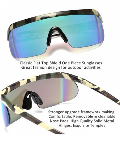 Semi-rimless Classic Flat Top Shield Sunglasses Oversized Mirror One Piece Sport Glasses Men Women B2522 - CR18Z2UXZH5 $41.08