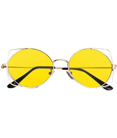 Butterfly Cat Eye Metal Hollow Frame Sunglasses Mirrored Flat Lenses Sunglasses For Women - Yellow - CA196M9GG7U $18.26