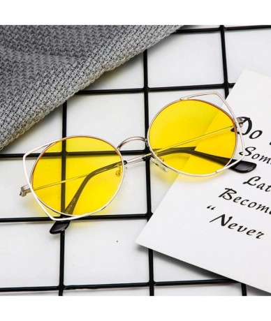 Butterfly Cat Eye Metal Hollow Frame Sunglasses Mirrored Flat Lenses Sunglasses For Women - Yellow - CA196M9GG7U $18.26