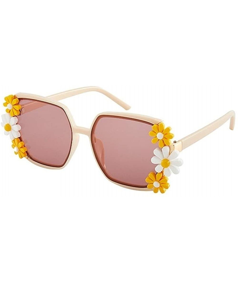 Square Flower Decoration Sunglasses for Women Oversized Square Beach Shades UV400 - C1 Tea - CD190HE8DYK $19.15