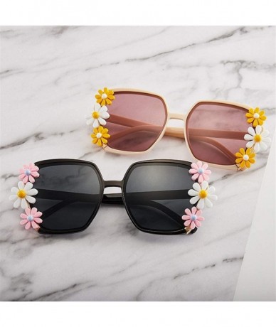 Square Flower Decoration Sunglasses for Women Oversized Square Beach Shades UV400 - C1 Tea - CD190HE8DYK $19.15