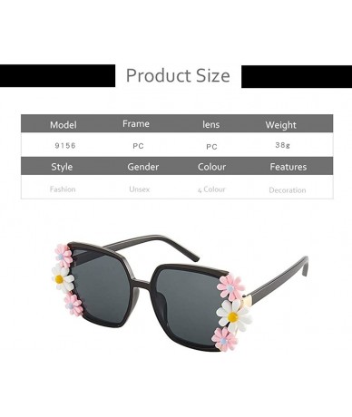 Square Flower Decoration Sunglasses for Women Oversized Square Beach Shades UV400 - C1 Tea - CD190HE8DYK $19.15