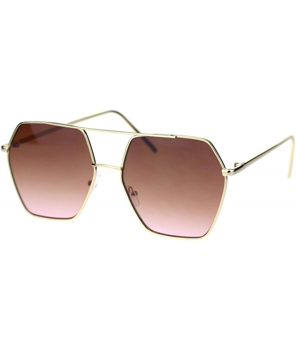 Oversized Hexagon Shape Sunglasses Womens Top Bridge Metal Frame UV 400 - Gold (Brown Pink) - C418W7UCN4O $21.21