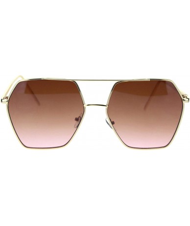 Oversized Hexagon Shape Sunglasses Womens Top Bridge Metal Frame UV 400 - Gold (Brown Pink) - C418W7UCN4O $21.21