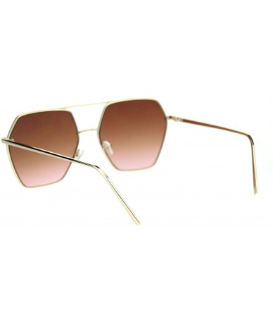 Oversized Hexagon Shape Sunglasses Womens Top Bridge Metal Frame UV 400 - Gold (Brown Pink) - C418W7UCN4O $21.21