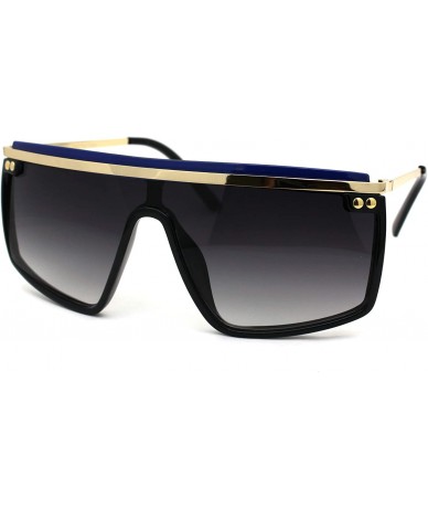 Shield Luxury Flat Top Mobster Fashion Shield Retro Sunglasses - Black Gold Blue Smoke - CX18ZCO29ZY $25.94