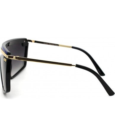 Shield Luxury Flat Top Mobster Fashion Shield Retro Sunglasses - Black Gold Blue Smoke - CX18ZCO29ZY $25.94