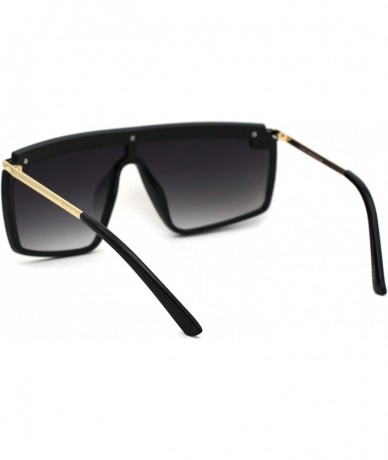 Shield Luxury Flat Top Mobster Fashion Shield Retro Sunglasses - Black Gold Blue Smoke - CX18ZCO29ZY $25.94