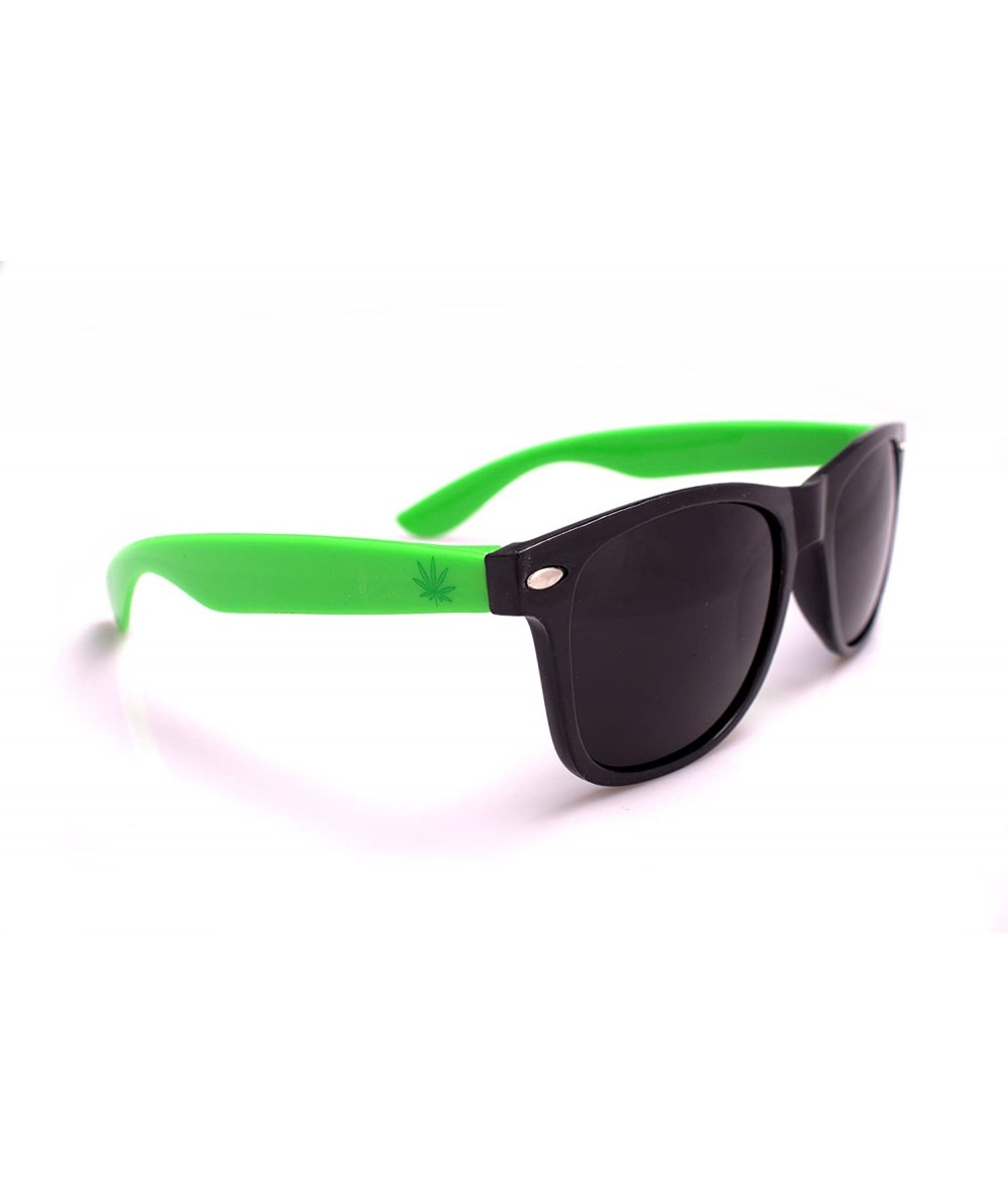 Wayfarer Pot Leaf Detail Wayfare Style Summer Sunglasses- Black Lens - Green/Black - CJ1820ISLQ7 $21.71