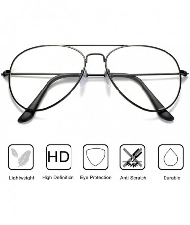 Aviator Clear Aviator Glasses Lens Premium Classic Metal Frame Eyeglasses - Black - CA18K0LYW4D $17.64