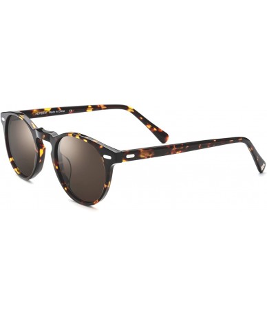 Round Acetate Women Mirrored Round Sunglasses for Men Polarized 9108 - Leopard - C018GCACWS3 $47.17