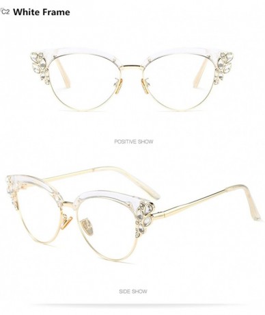 Butterfly Transparent Lens Brand Designer Crystal Diamond Women Sunglasses Rhinestone - White Frame - CE188UKZ6U3 $25.71