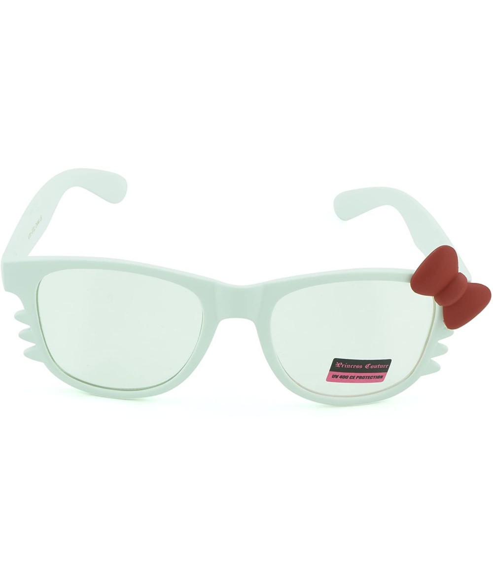 Square Women's Kitty Style Sunglasses with Whisker or Bow Accent - White-kitty2 - C712D1CQFPJ $16.72