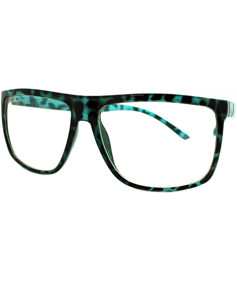 Rectangular Oversized Clear Lens Glasses Nerdy Square Rectangular Fashion Eyeglasses - Blue Tort - CT11K5BOWV9 $18.05