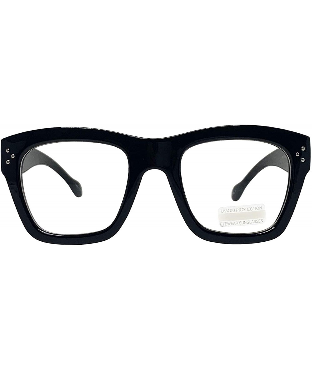 Oval Vintage Inspired Geek Oversized Square Thick Horn Rimmed Eyeglasses Clear Lens - Black 00013 - C518NYLG00R $24.86