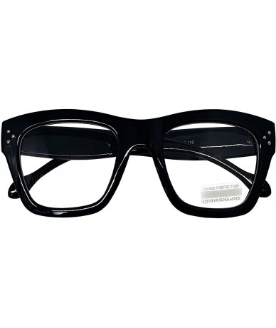 Oval Vintage Inspired Geek Oversized Square Thick Horn Rimmed Eyeglasses Clear Lens - Black 00013 - C518NYLG00R $24.86