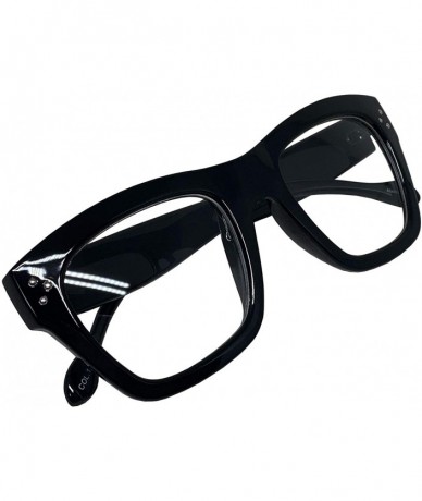 Oval Vintage Inspired Geek Oversized Square Thick Horn Rimmed Eyeglasses Clear Lens - Black 00013 - C518NYLG00R $24.86