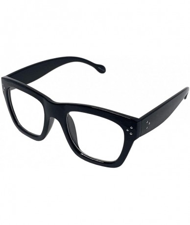 Oval Vintage Inspired Geek Oversized Square Thick Horn Rimmed Eyeglasses Clear Lens - Black 00013 - C518NYLG00R $24.86