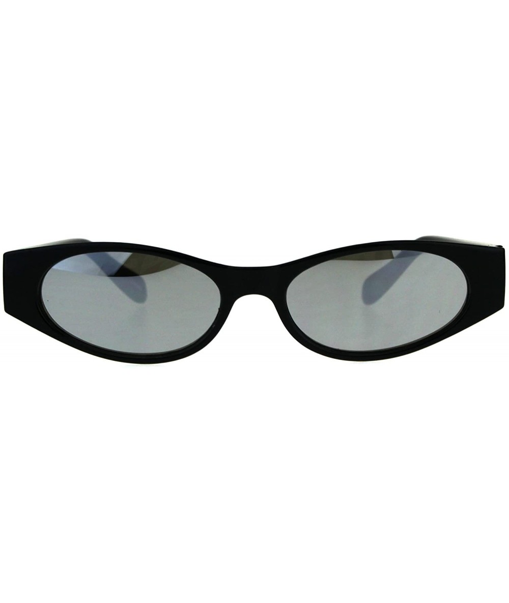 Rectangular Womens Mod Narrow Rectangle Color Mirror Oval Lens Plastic Sunglasses - Black Silver - CY180K68MTI $19.84