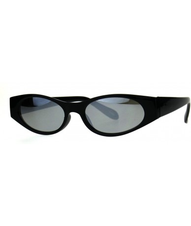 Rectangular Womens Mod Narrow Rectangle Color Mirror Oval Lens Plastic Sunglasses - Black Silver - CY180K68MTI $19.84