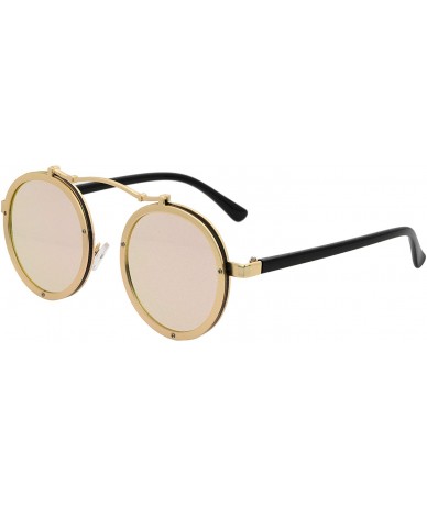 Round Vintage Round Steampunk Sunglasses Metal Frame For Men or Women 1762 - Golden-pink - CA186X9WOZH $24.14