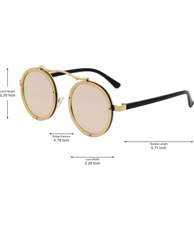 Round Vintage Round Steampunk Sunglasses Metal Frame For Men or Women 1762 - Golden-pink - CA186X9WOZH $24.14