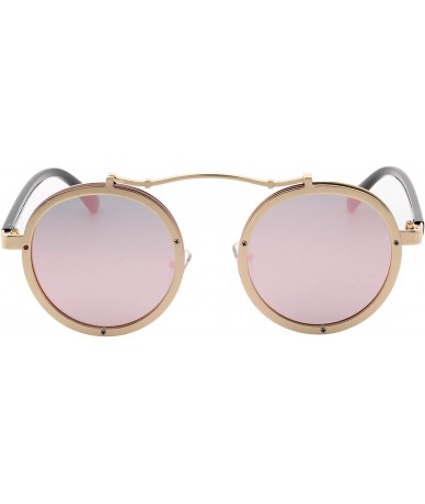 Round Vintage Round Steampunk Sunglasses Metal Frame For Men or Women 1762 - Golden-pink - CA186X9WOZH $24.14