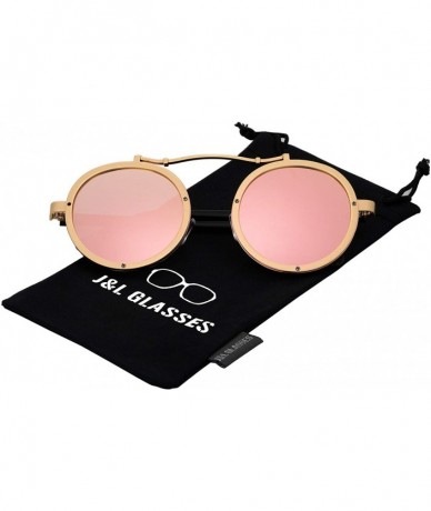 Round Vintage Round Steampunk Sunglasses Metal Frame For Men or Women 1762 - Golden-pink - CA186X9WOZH $24.14