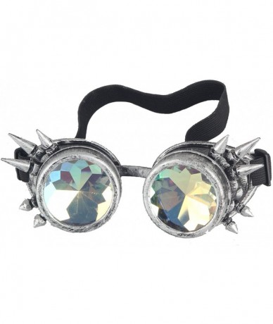 Round Kaleidoscope Steampunk Rave Glasses Crystal Prism Sunglasses Goggles - Ancient Silver - CD18SNHYZO2 $25.00